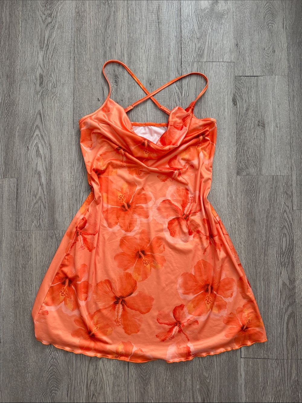 SHEIN Orange Floral Satin Slip Dress